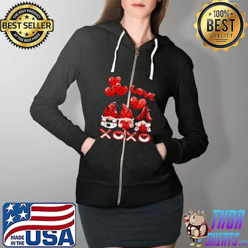 Love Gnome Valentines Day, Love Valentine Gnomes Heart XOXO T- Full Zip Hooded