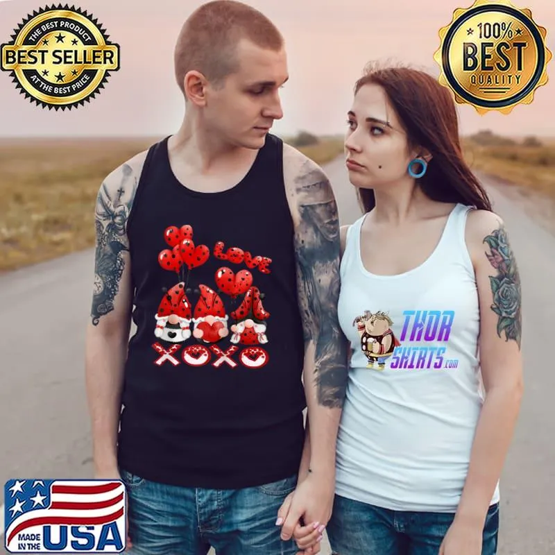 Love Gnome Valentines Day, Love Valentine Gnomes Heart XOXO T- Tank Top