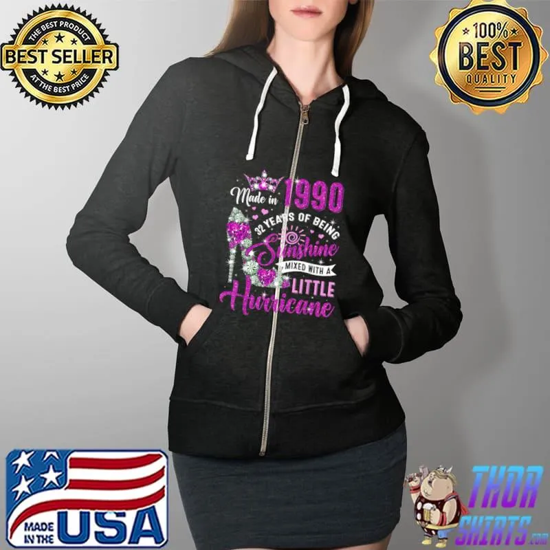 Made in 1990 32 Year Old Gifts Womens Sunshine 32nd Birthday T-Shirt Full Zip Hooded
