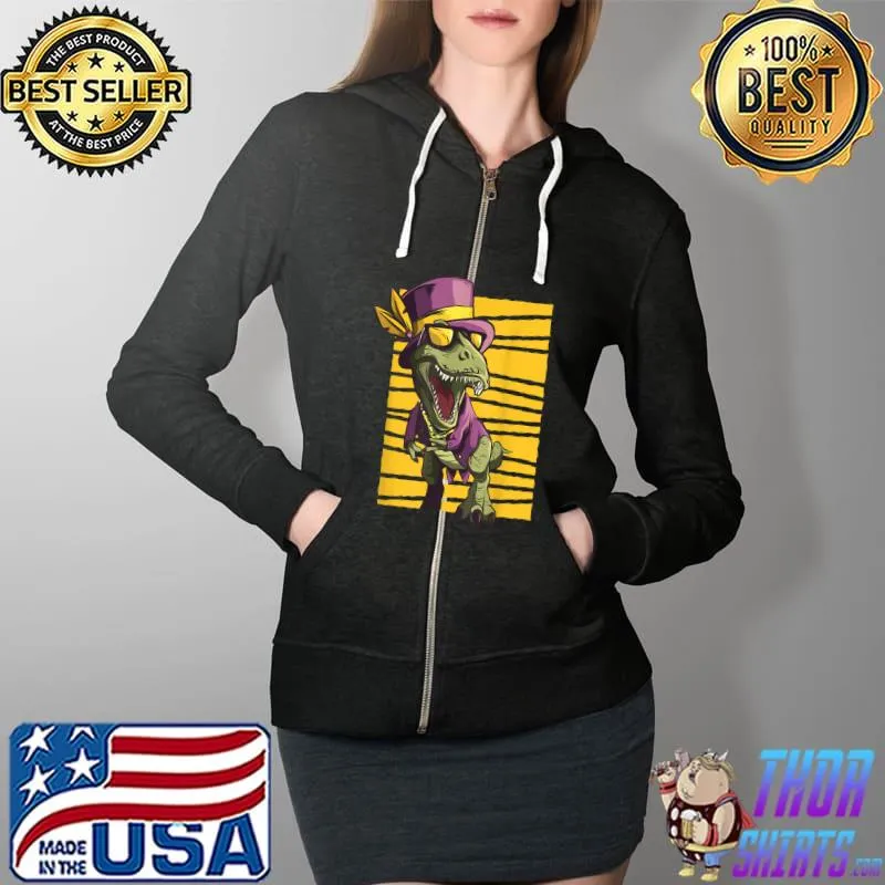 Mardi Grawr T-Rex Dinosaur Dino Mardi Gras Carnival Boy T-Shirt Full Zip Hooded
