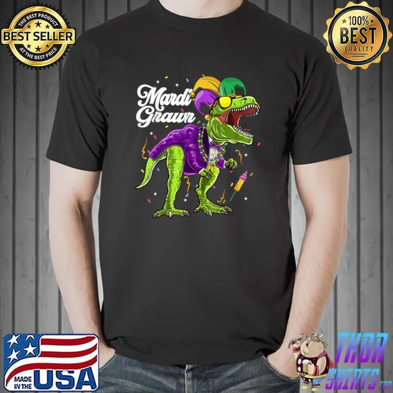 Mardi Grawr T Rex Dinosaur Mardi Gras Bead Costume T-Shirt Unisex