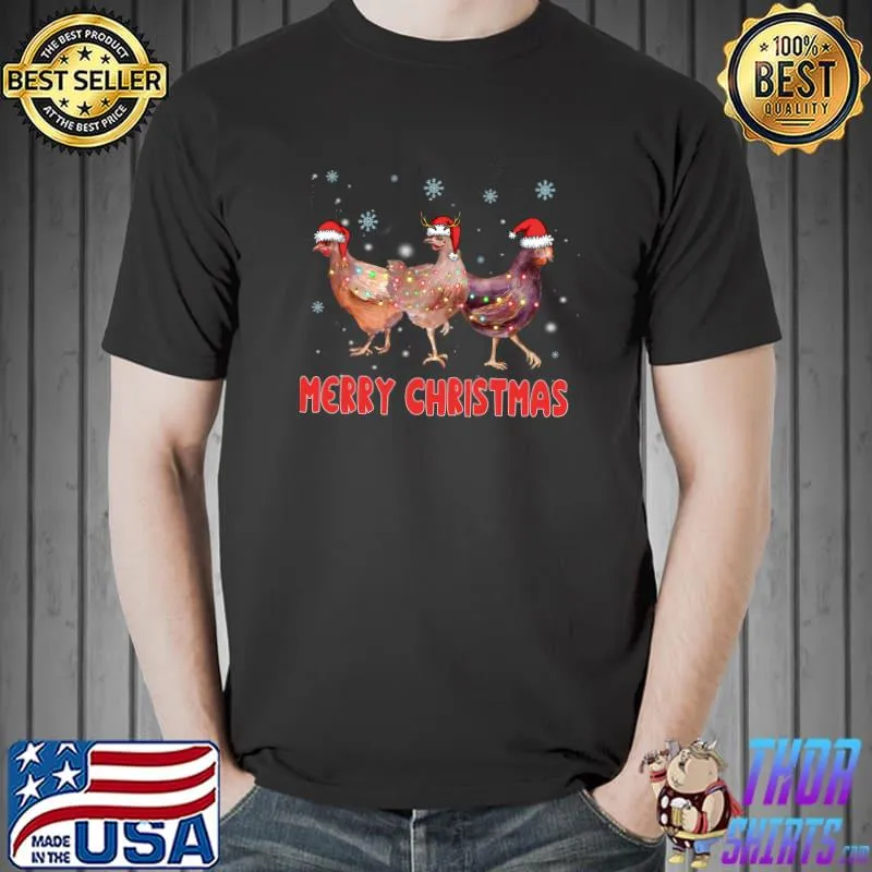 Me Chicken Merry Xmas Christmas Lights Santa Chicken Lover T- Unisex
