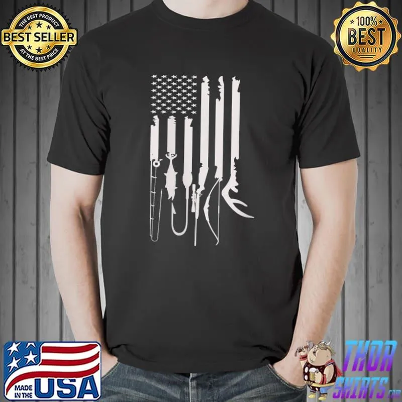 Mens Hunting Fishing USA Flag American Themed Decor T- Unisex