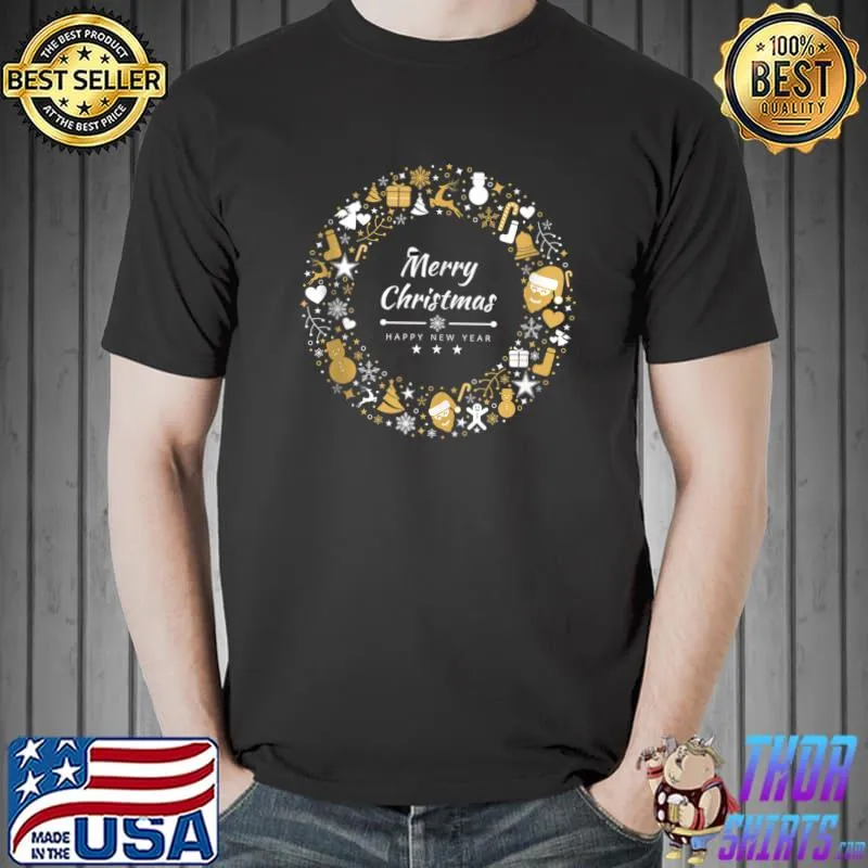 Merry Christmas and Happy New Year Xmas Floral Circle T- Unisex