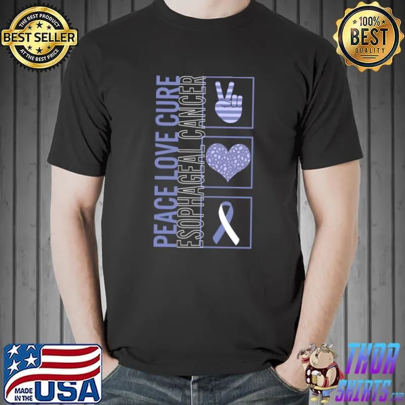 Peace Love Cure Esophageal Cancer Awareness Ribbon Warrior T-Shirt Unisex