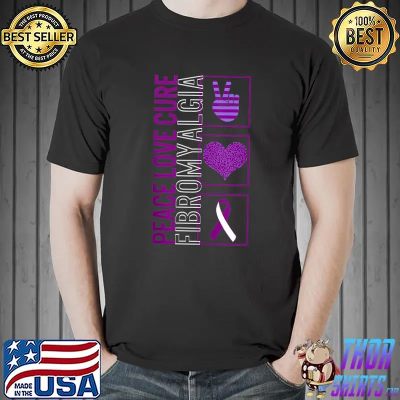 Peace Love Cure Fibromyalgia Awareness Ribbon Warrior Suppor T-Shirt Unisex