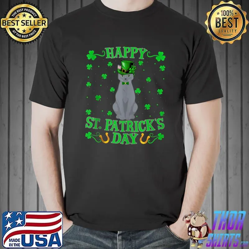 Premium Cat Lover Leprechaun Russian Blue Cat St. Patrick's Day T-shirt