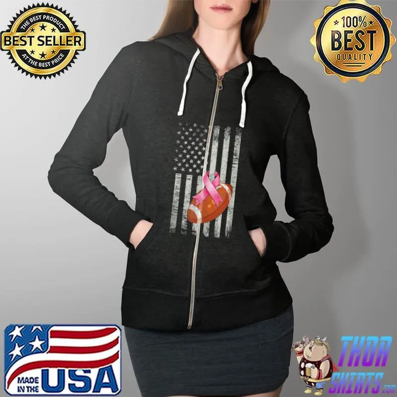 Premium Football Wear Pink Ribbon Breast Cancer Awareness Month T- Full Zip Hooded