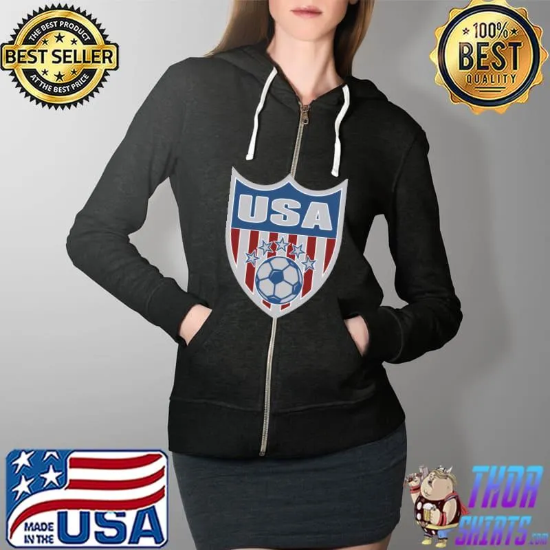 Proud America Soccer Team Supporter USA Flag Football Lovers T- Full Zip Hooded