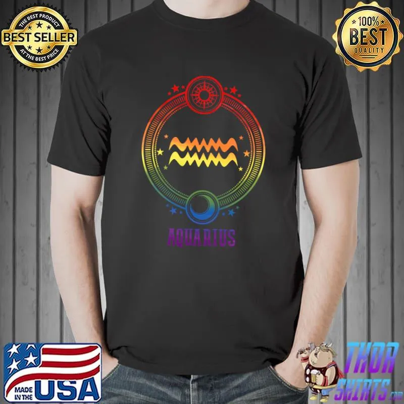 Rainbow Aquarius Zodiac LGBT Pride January February Birthday T- Unisex