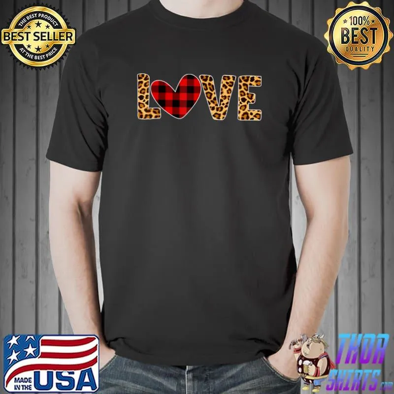 Red Buffalo Plaid Leopard Print Hearts Love Valentine T-Shirt Unisex
