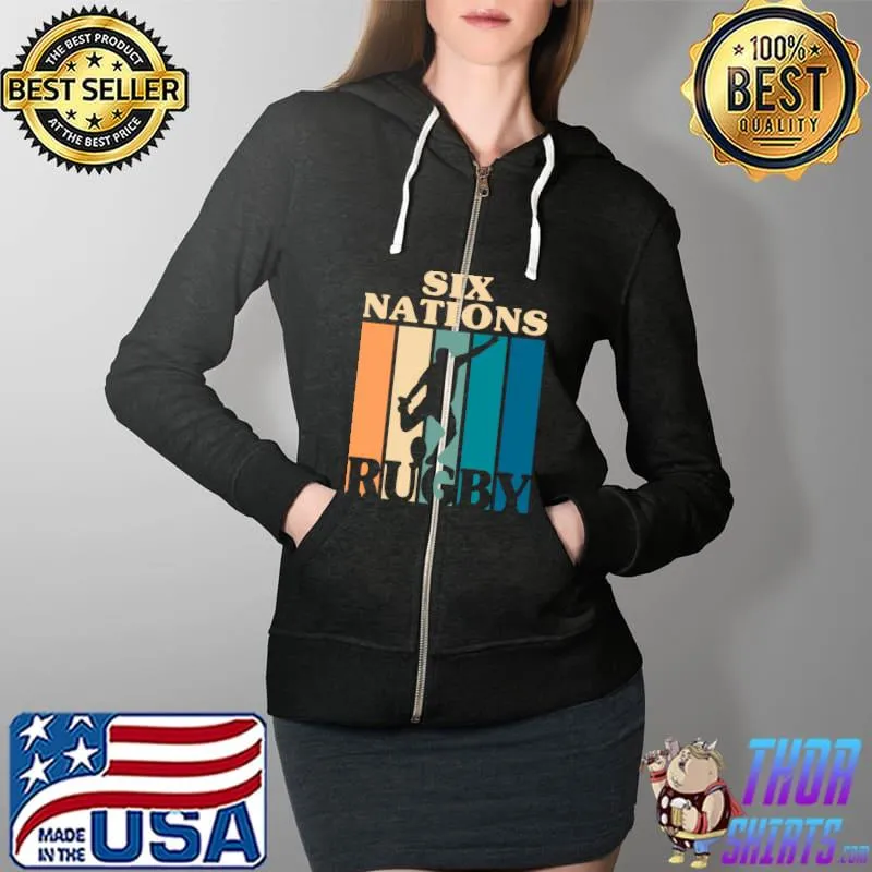 Rugby 6 Nations England France Wales Scotland Italy Ireland T-Shirt Full Zip Hooded