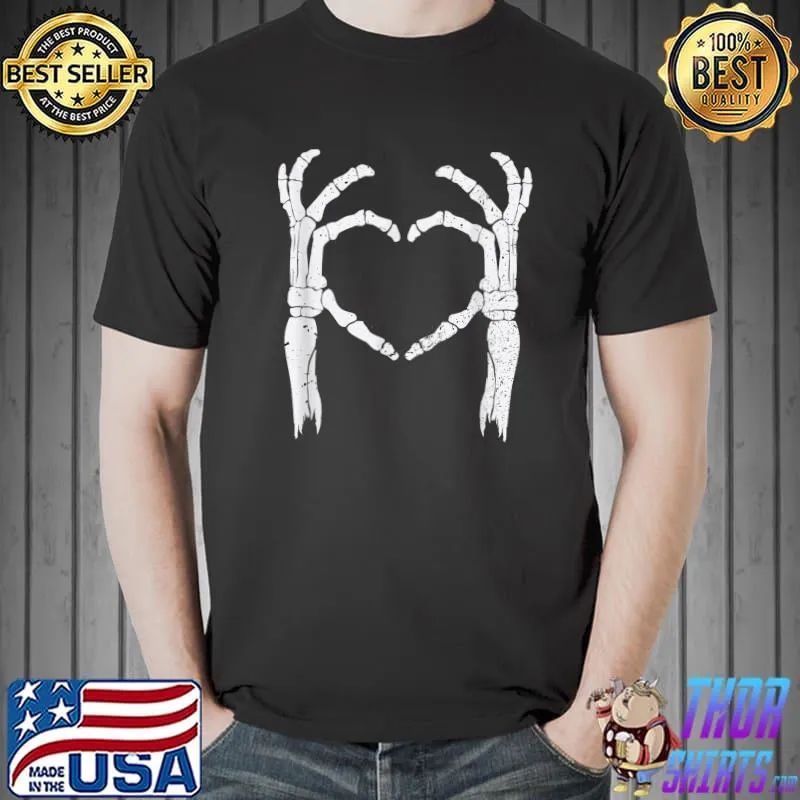 Skeleton Bones Hands Love Heart Sign Valentines Day T-Shirt Unisex
