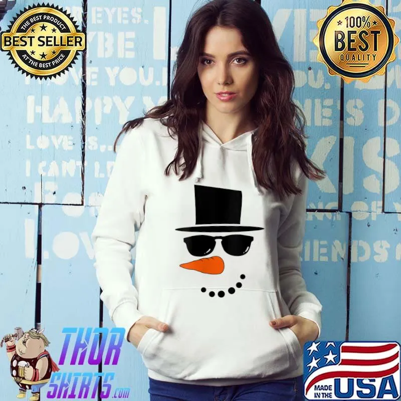 Snowman Face with Carrot Nose Sunglasses & Hat Boys Girls T-shirt