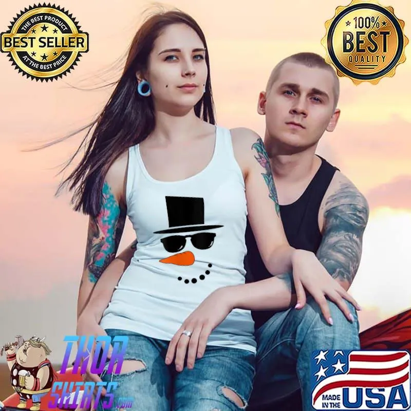Snowman Face with Carrot Nose Sunglasses & Hat Boys Girls T- Tank Top