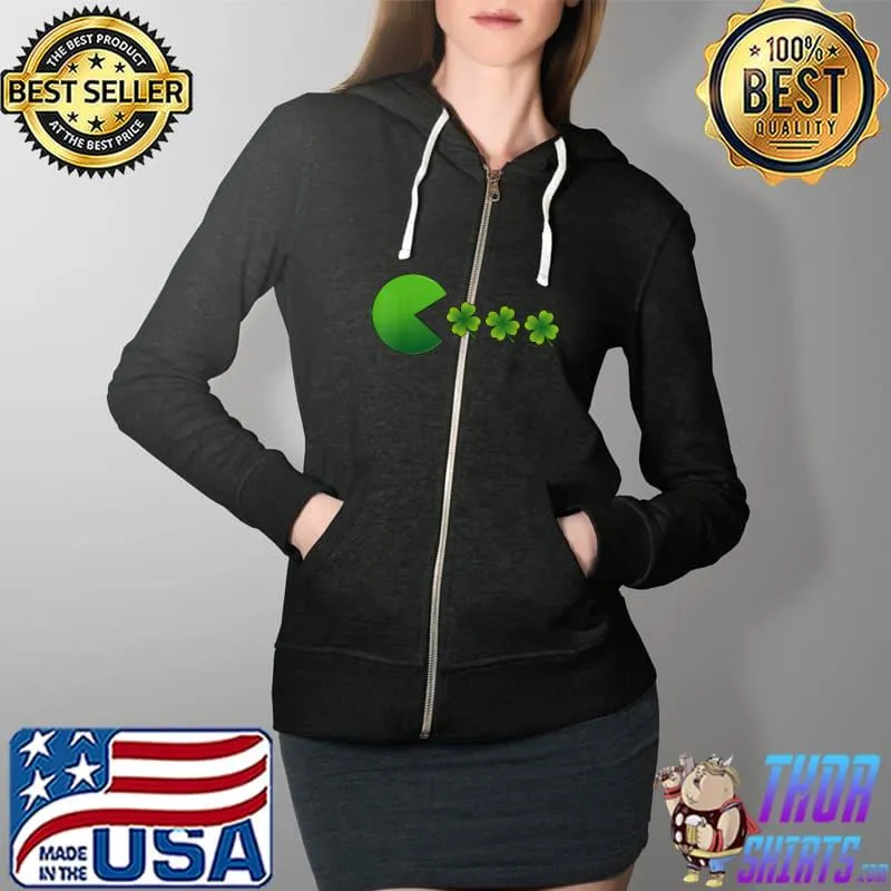 St Patricks Day Clovers Funny Shamrock Boys Girls Kids Gamer T-Shirt Full Zip Hooded