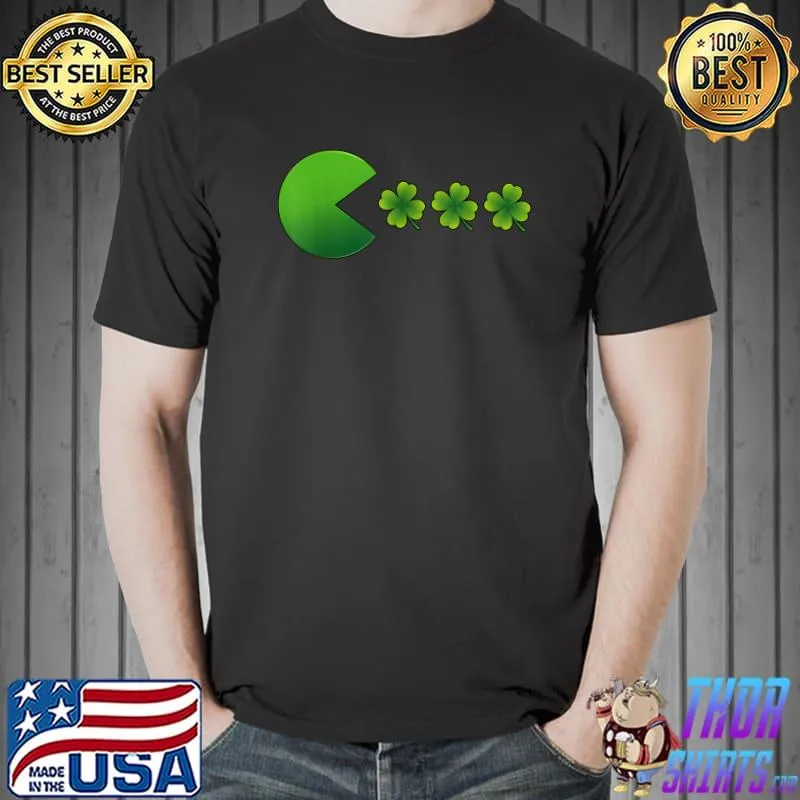 St Patricks Day Clovers Funny Shamrock Boys Girls Kids Gamer T-Shirt Unisex