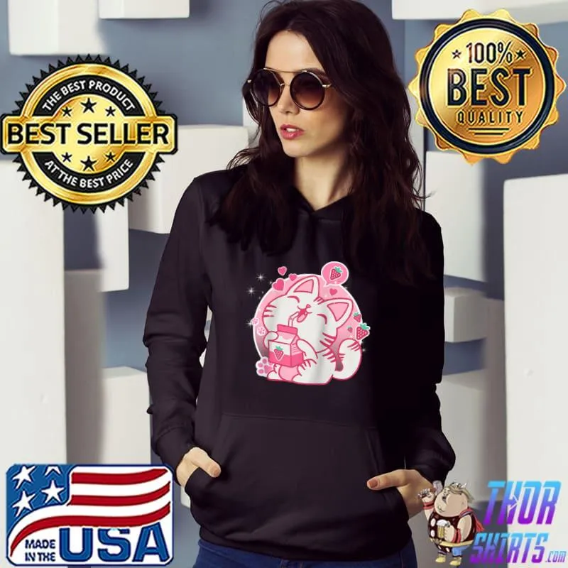 Strawberry Shake Strawberry Milk Cat Kawaii Neko Anime Girls T-shirt