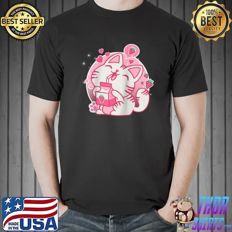 Strawberry Shake Strawberry Milk Cat Kawaii Neko Anime Girls T- Unisex