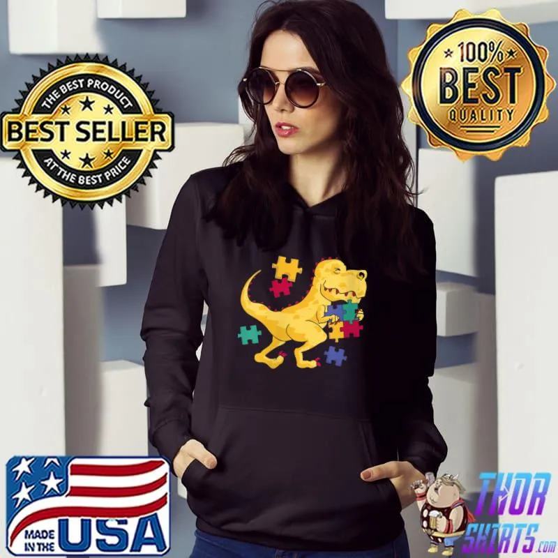 T Rex Dinosaur Autism Awareness Puzzle Piece For Kids Boys T-Shirt