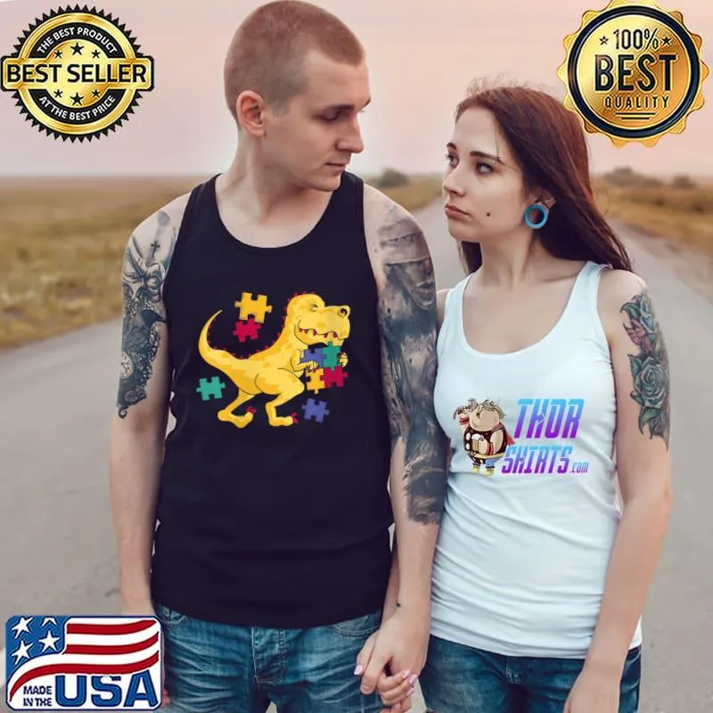 T Rex Dinosaur Autism Awareness Puzzle Piece For Kids Boys T-Shirt Tank Top