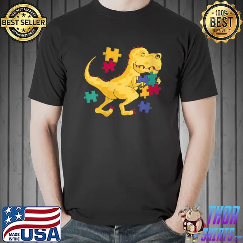 T Rex Dinosaur Autism Awareness Puzzle Piece For Kids Boys T-Shirt Unisex