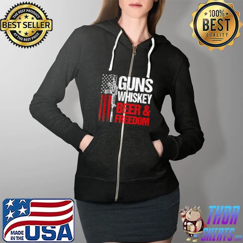 Top Dad Grandpa Veteran US Flag Guns Whiskey Beer Freedom T- Full Zip Hooded