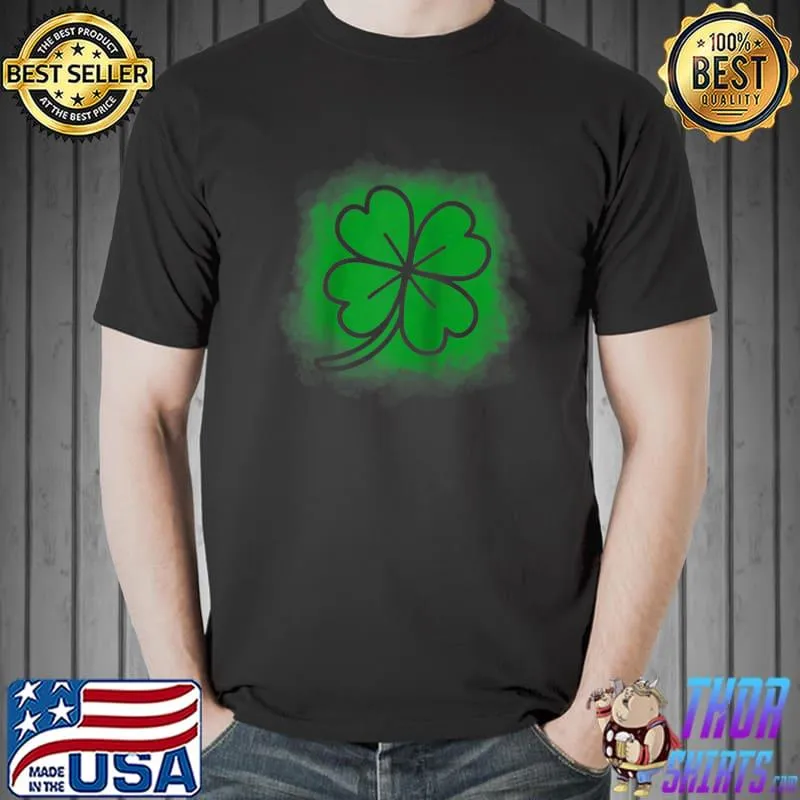 Trendy Green Bleach Effect And Distressed 4 Leaf Clover T-Shirt Unisex