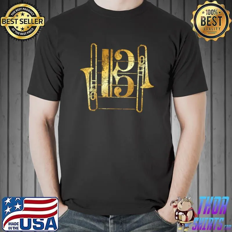 Trombones & Tenor Key (Vintage Yellow) Trombone T-Shirt Unisex