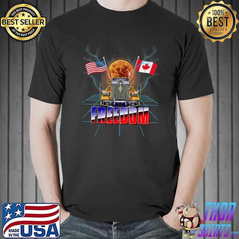 USA American and Canada Flag Freedom Convoy 2022 Trucker T-Shirt Unisex
