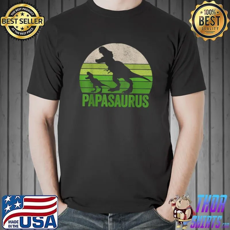 Vintage Papasaurus Dad Apparel Funny Papa Two Dinosaurs T- Unisex