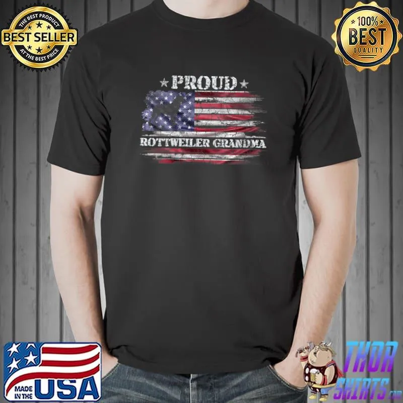 Vintage USA Flag Proud Rottweiler Grandma Rottie Silhouette T- Unisex