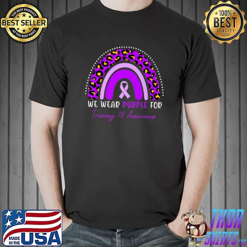 We Wear Purple Trisomy 18 Awareness Leopard Rainbow Print Premium T-Shirt Unisex