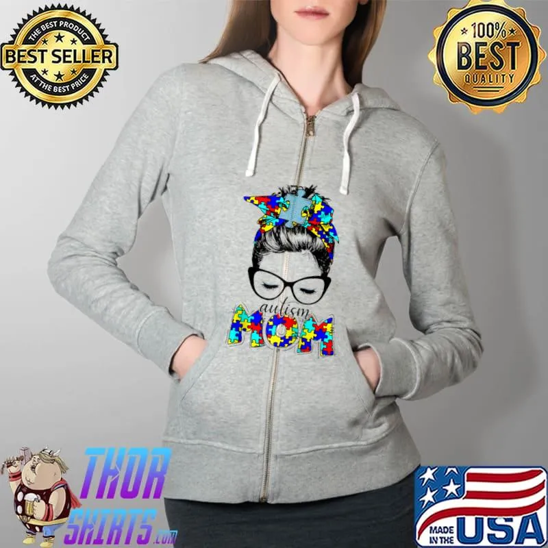 Womens Autism Awareness Mom Autistic Support Puzzle T- Full Zip Hooded
