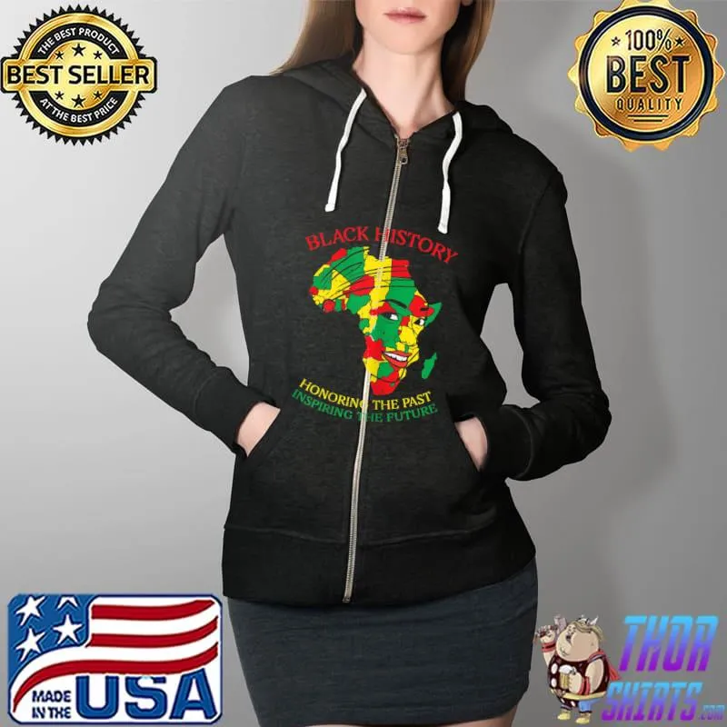 Womens Black History Honoring The Past Africa Face Map BHM Women T-Shirt Full Zip Hooded