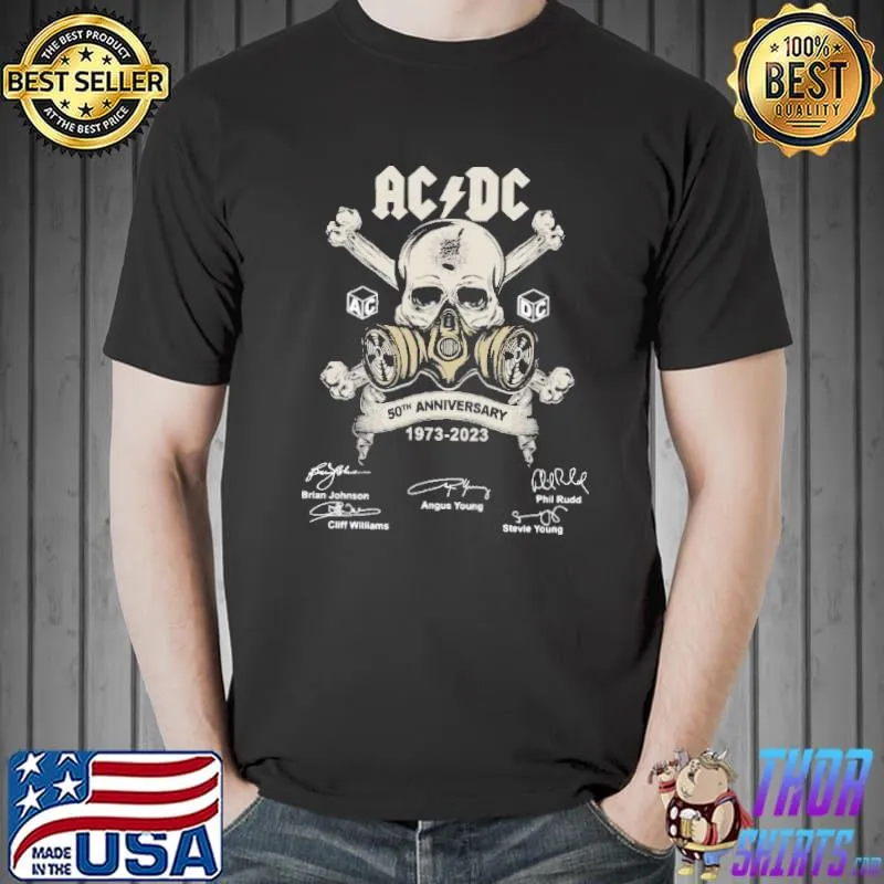 AC DC 50th anniversary 1973 2023 signatures skull shirt