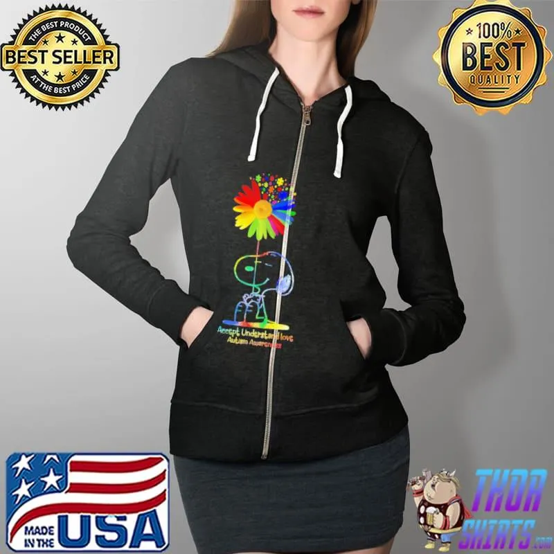 Accept Understand Love Autism Awareness Snoopy Flower Shirt Full Zip Hooded