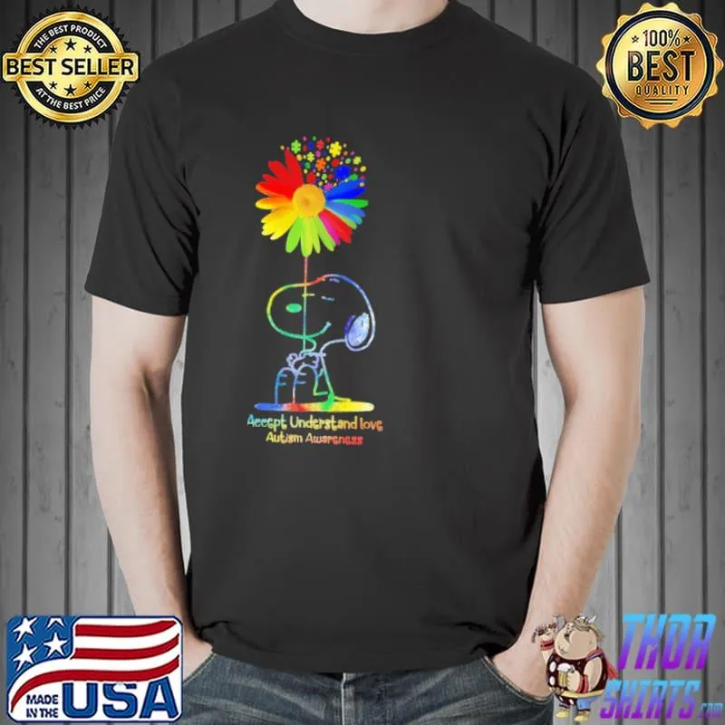 Accept Understand Love Autism Awareness Snoopy Flower Shirt Unisex