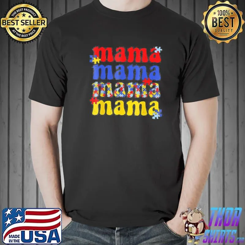 Autism Awareness Mama Vintage Puzzle Piece Autistic Mom T-Shirt