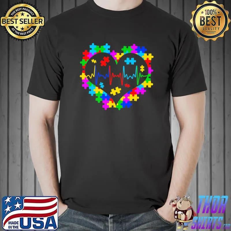 Autism Heartbeat Nurse Doctor Love Support Acceptance Autism Premium T-Shirt Unisex