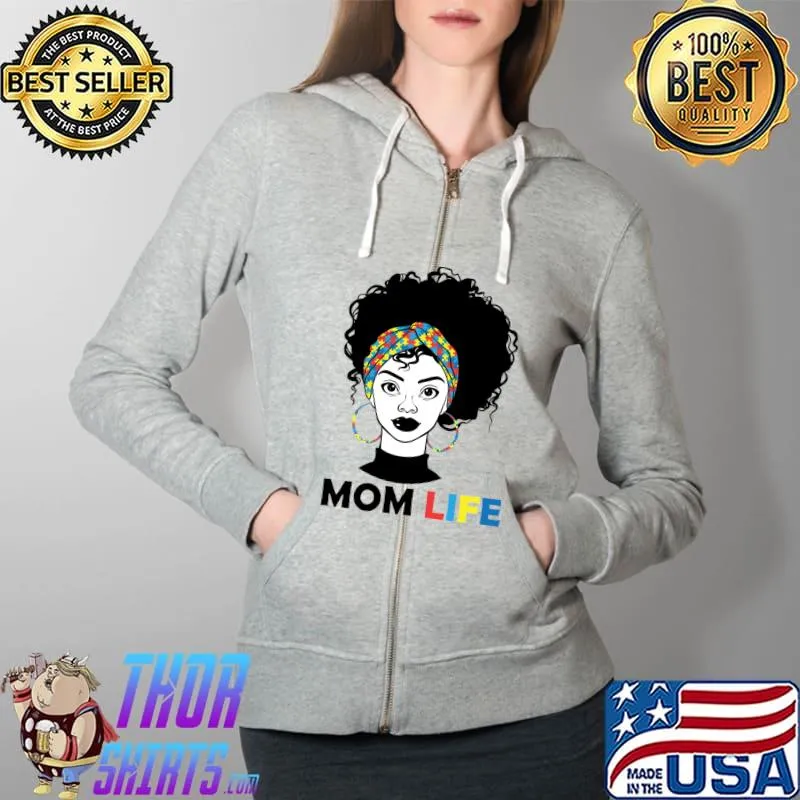 Autism Mom Life Bandana Mother's Day Afro American Black Mom T- Full Zip Hooded