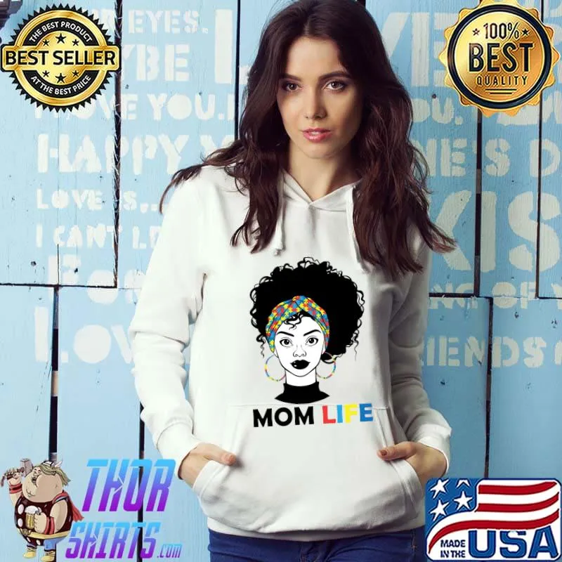 Autism Mom Life Bandana Mother's Day Afro American Black Mom T-shirt