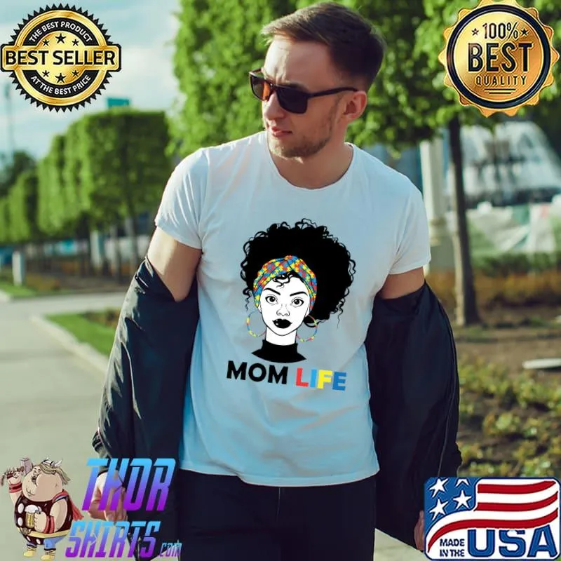 Autism Mom Life Bandana Mother's Day Afro American Black Mom T- Unisex