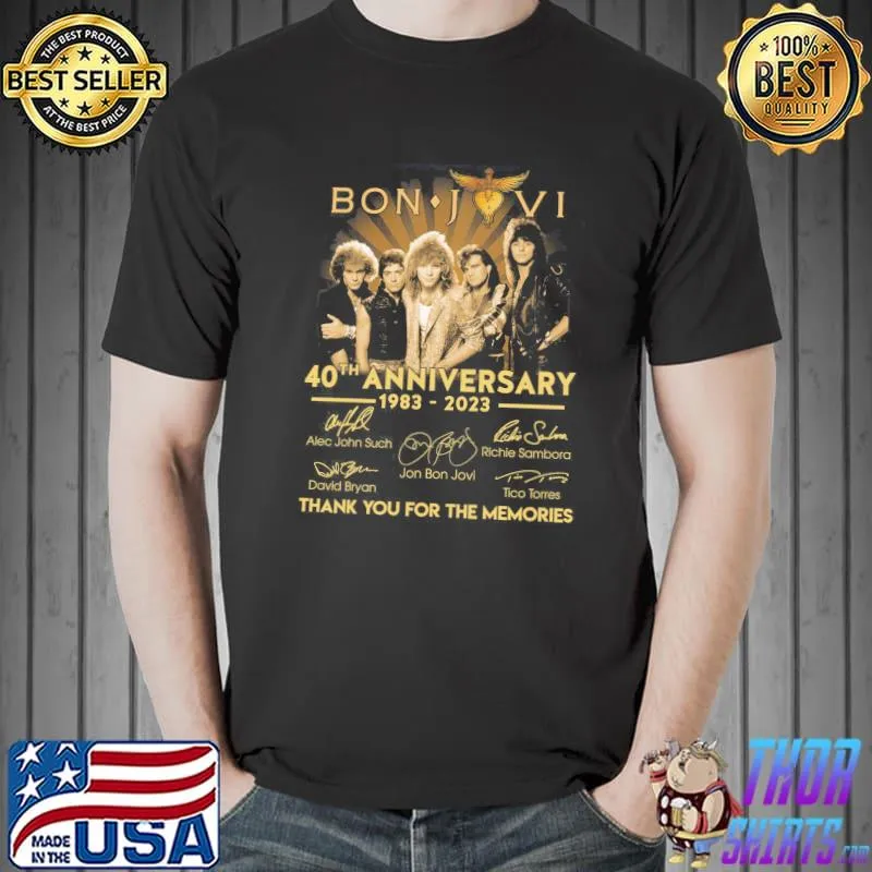Bon Jovi 40th anniversary 1983 2023 thank you for the memories signatures shirt