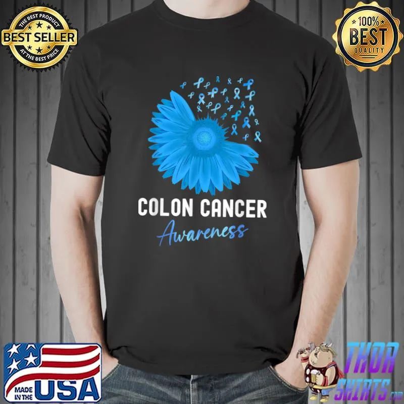 Colon Cancer Awareness Colorectal Cancer Blue Sunflower T-Shirt Unisex