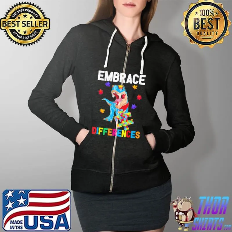 Dinosaur Puzzle Piece Autism Awareness T-Shirt Full Zip Hooded