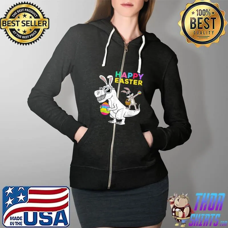 Happy Easter T Rex Dino Dabbing Rabbit Dab Boys Girls Kids T-Shirt Full Zip Hooded
