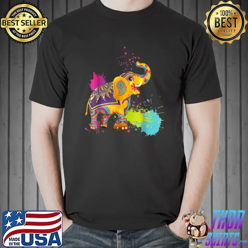 Happy Holi Tshirt Colors India Hindu Spring, Elephant Holi T-Shirt