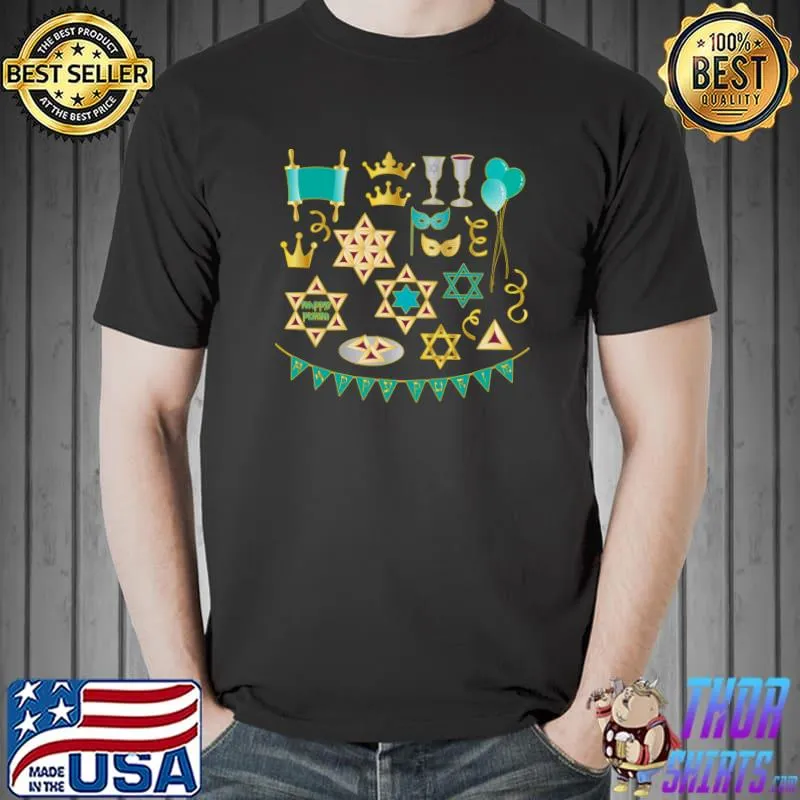 Happy Purim Jewish Stars and Purim Symbols T- Unisex