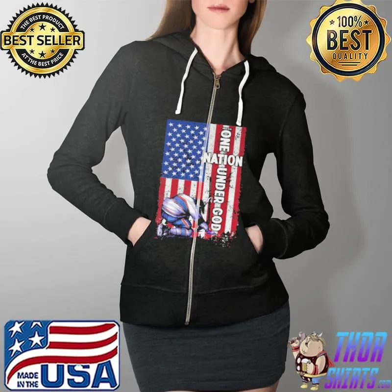 Hockey One Nation Under God America Flag Shirt Full Zip Hooded